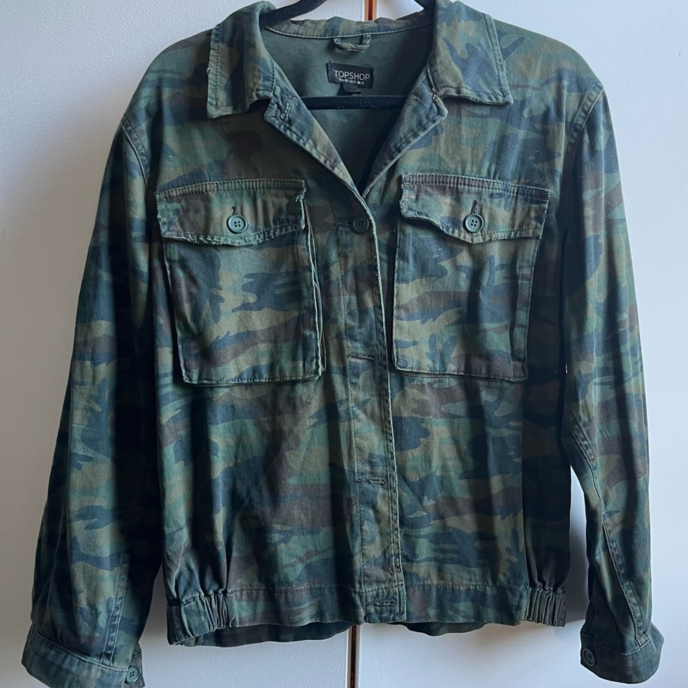 Topshop 8 Green and Tan Camo Utility Jacket